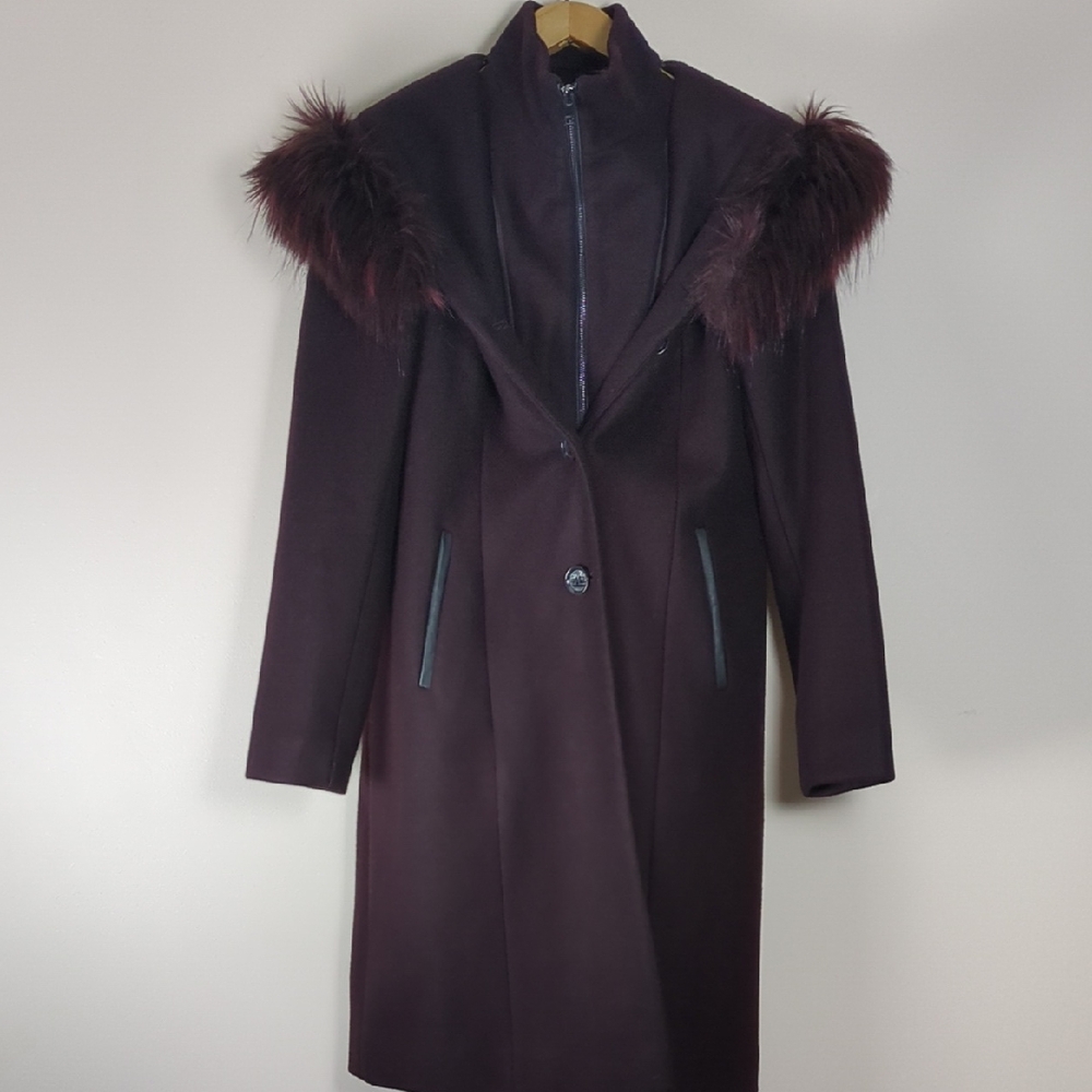 Novelti Plum Long Coat Faux Fur Hood